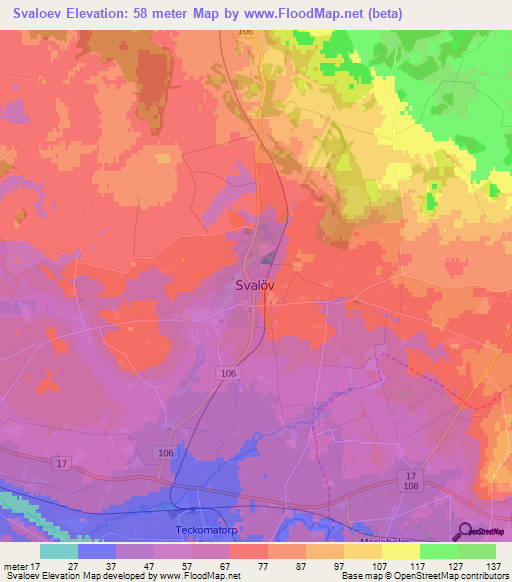 Svaloev,Sweden Elevation Map