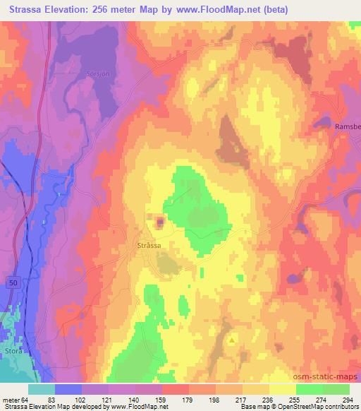 Strassa,Sweden Elevation Map