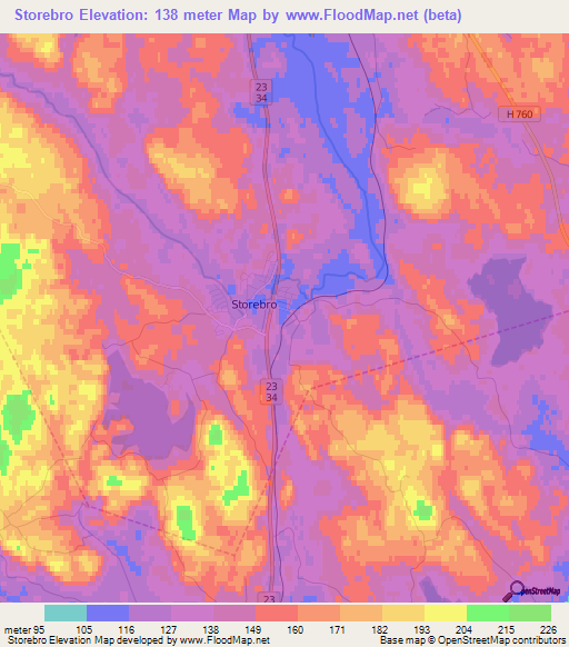 Storebro,Sweden Elevation Map