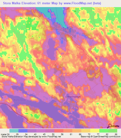 Stora Malka,Sweden Elevation Map