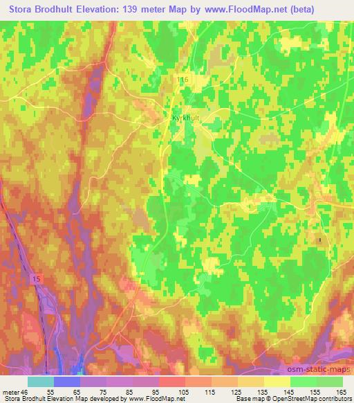 Stora Brodhult,Sweden Elevation Map