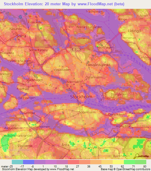 Stockholm,Sweden Elevation Map