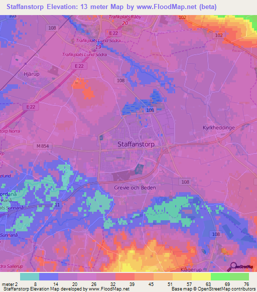 Staffanstorp,Sweden Elevation Map