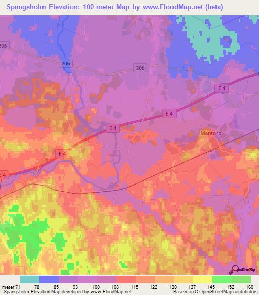 Spangsholm,Sweden Elevation Map