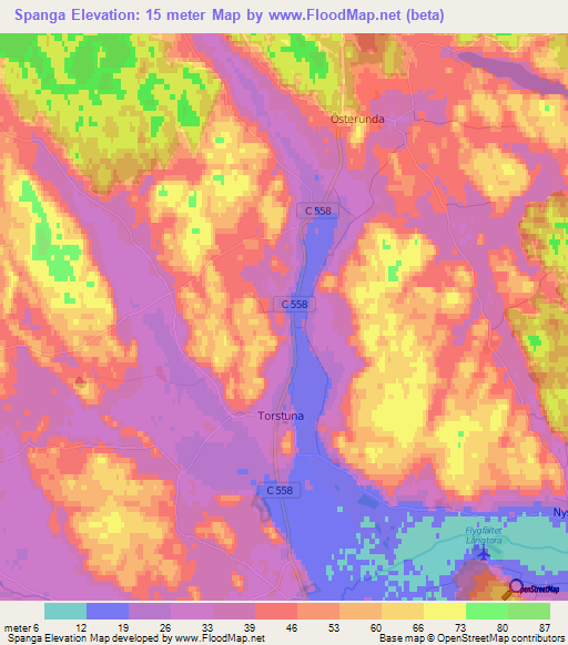 Spanga,Sweden Elevation Map