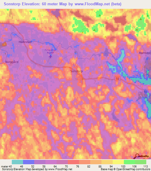 Sonstorp,Sweden Elevation Map