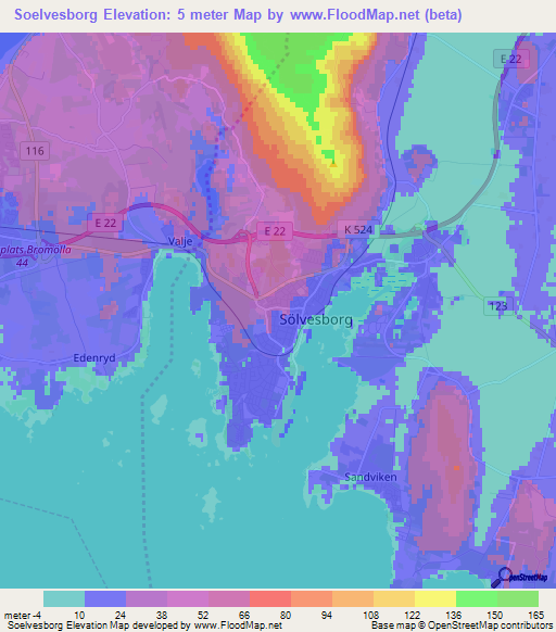 Soelvesborg,Sweden Elevation Map