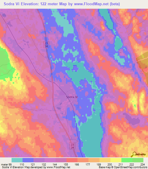 Sodra Vi,Sweden Elevation Map