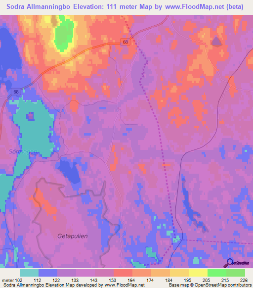 Sodra Allmanningbo,Sweden Elevation Map