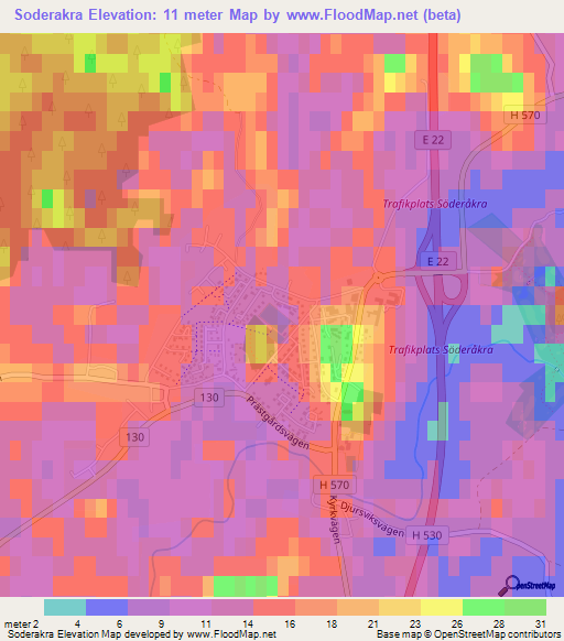 Soderakra,Sweden Elevation Map
