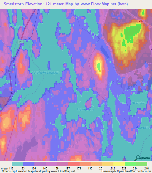 Smedstorp,Sweden Elevation Map