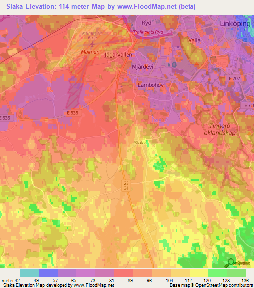 Slaka,Sweden Elevation Map