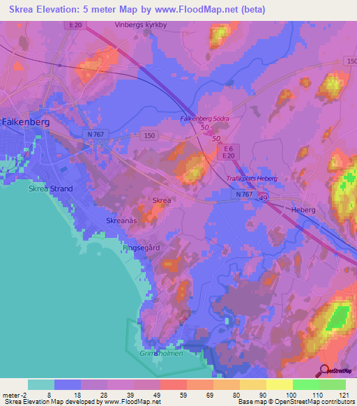 Skrea,Sweden Elevation Map