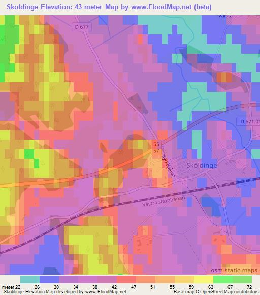 Skoldinge,Sweden Elevation Map