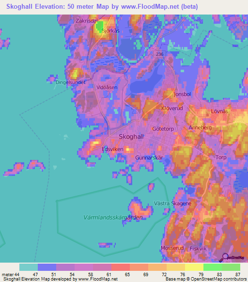 Skoghall,Sweden Elevation Map