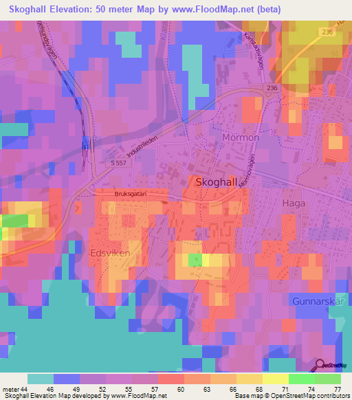 Skoghall,Sweden Elevation Map