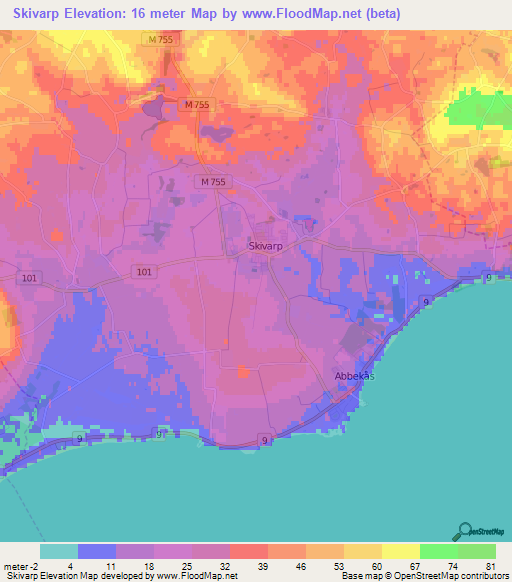 Skivarp,Sweden Elevation Map