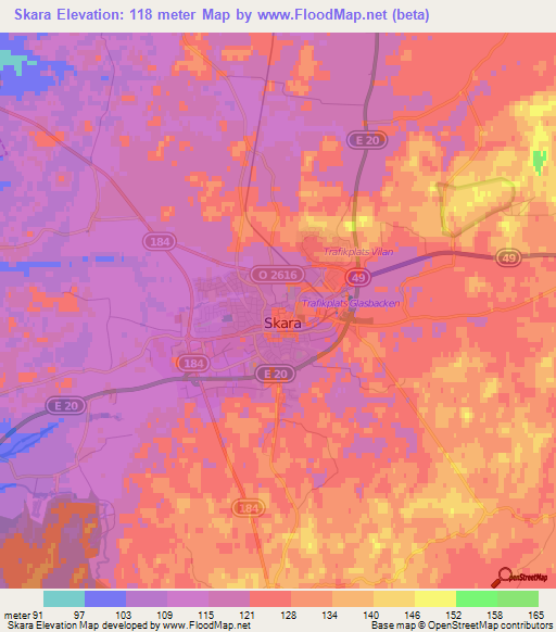 Skara,Sweden Elevation Map