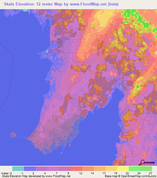 Skals,Sweden Elevation Map