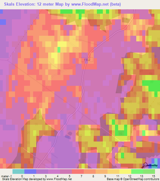 Skals,Sweden Elevation Map