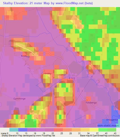 Skalby,Sweden Elevation Map