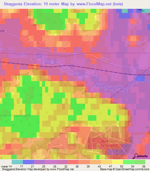 Skaggesta,Sweden Elevation Map