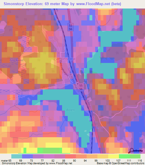 Simonstorp,Sweden Elevation Map