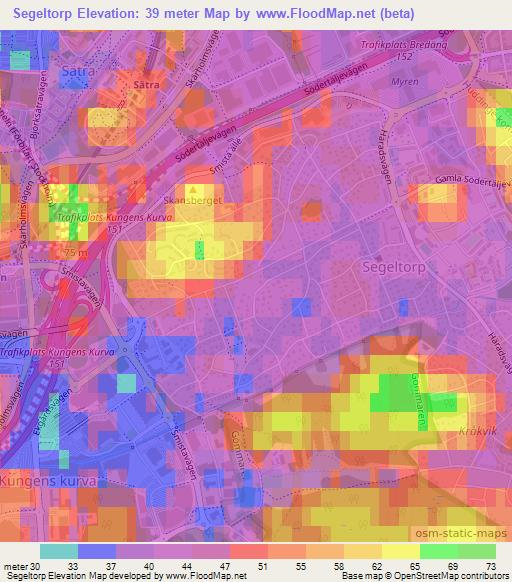 Segeltorp,Sweden Elevation Map