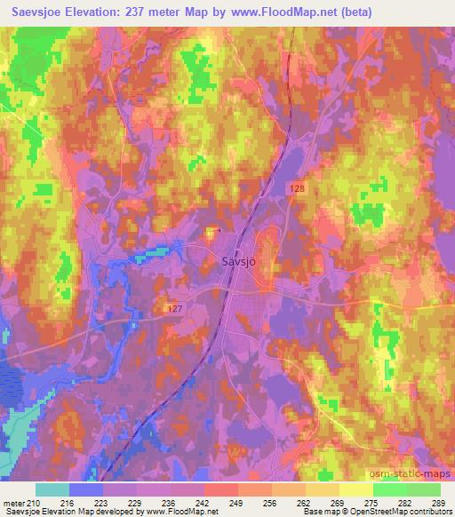 Saevsjoe,Sweden Elevation Map