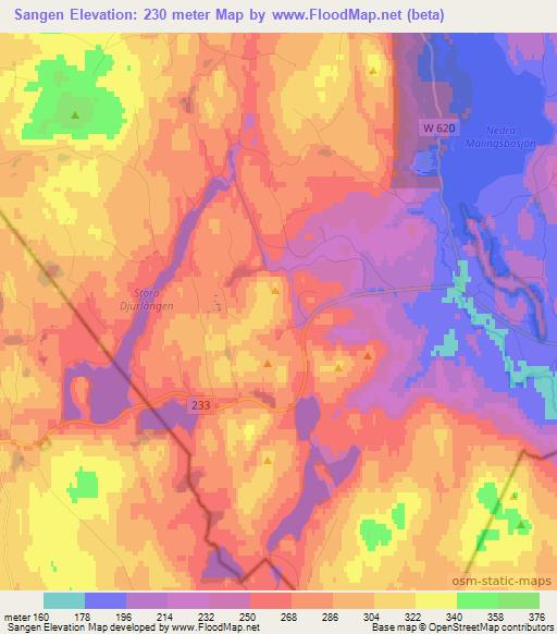 Sangen,Sweden Elevation Map