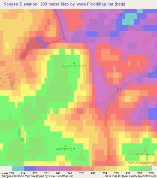 Sangen,Sweden Elevation Map