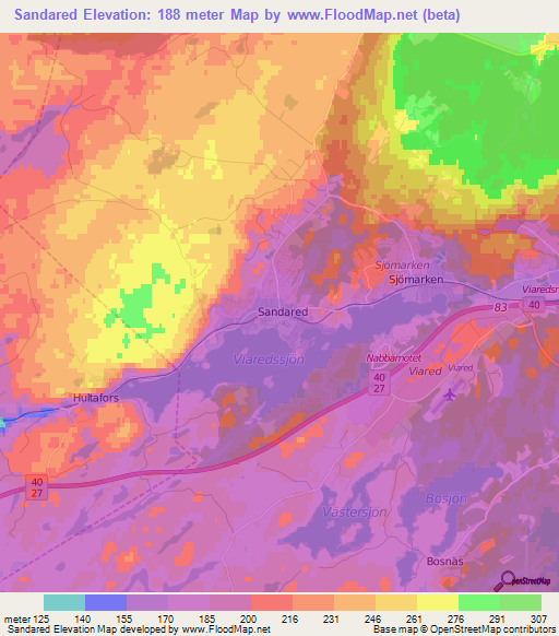 Sandared,Sweden Elevation Map