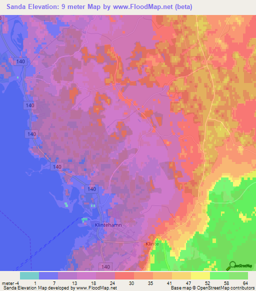 Sanda,Sweden Elevation Map