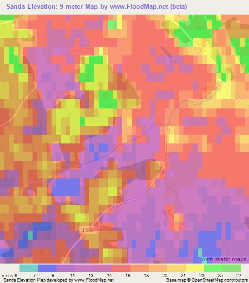 Sanda,Sweden Elevation Map