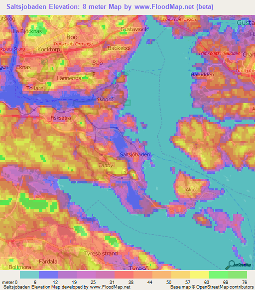 Saltsjobaden,Sweden Elevation Map