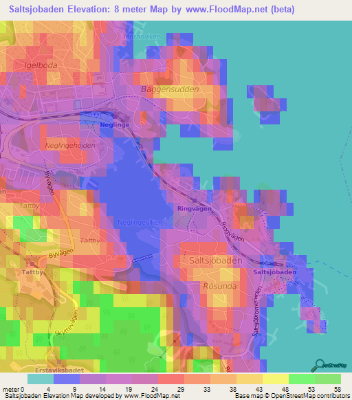 Saltsjobaden,Sweden Elevation Map