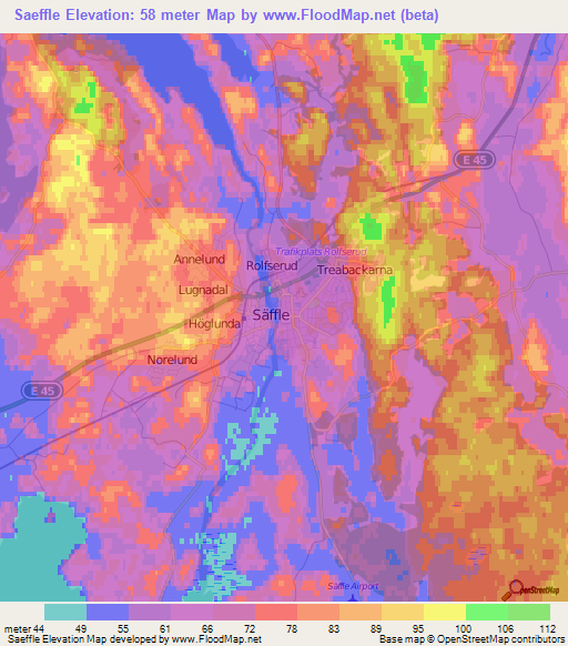 Saeffle,Sweden Elevation Map