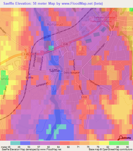 Saeffle,Sweden Elevation Map