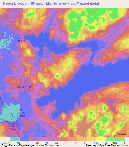 Rygga,Sweden Elevation Map