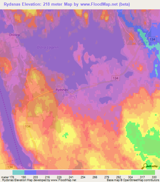 Rydsnas,Sweden Elevation Map