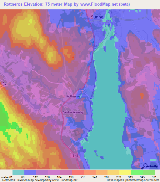 Rottneros,Sweden Elevation Map