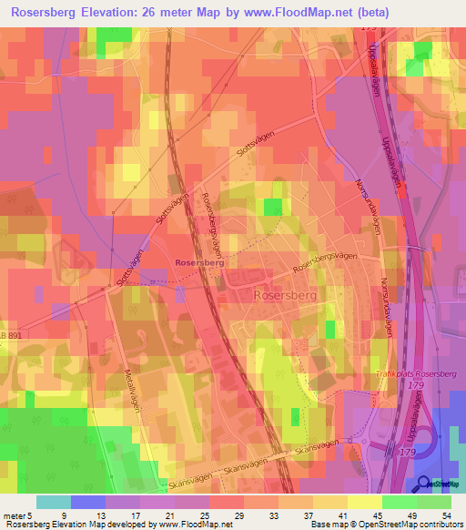 Rosersberg,Sweden Elevation Map