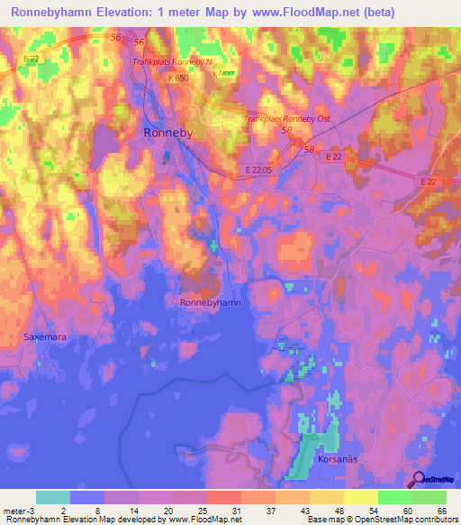 Ronnebyhamn,Sweden Elevation Map
