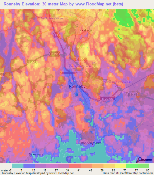 Ronneby,Sweden Elevation Map