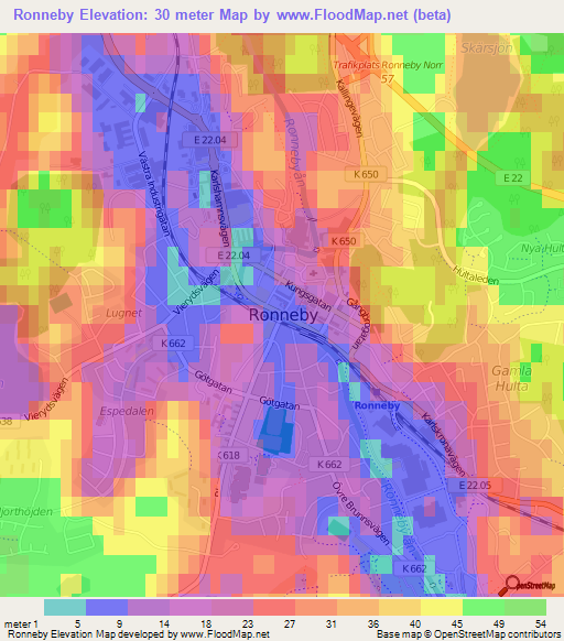 Ronneby,Sweden Elevation Map