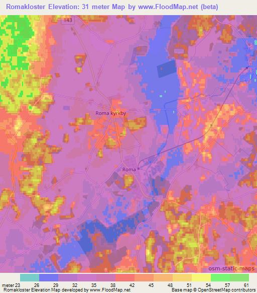 Romakloster,Sweden Elevation Map