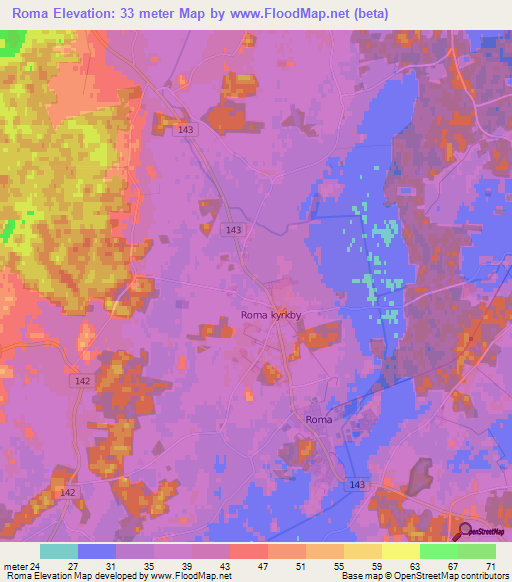 Roma,Sweden Elevation Map