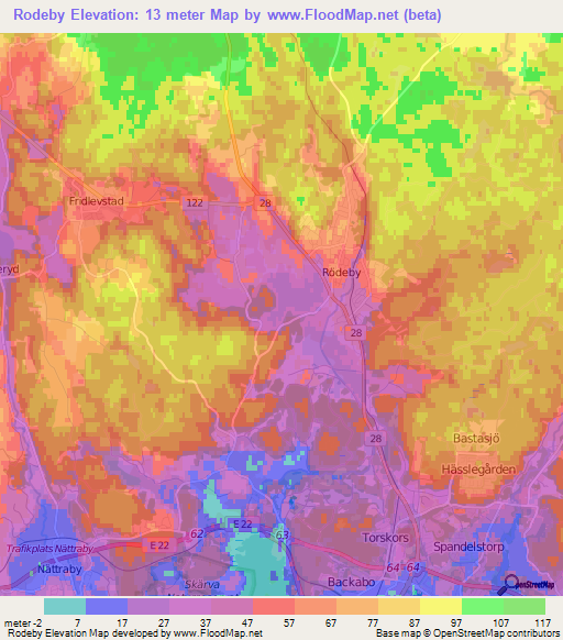 Rodeby,Sweden Elevation Map