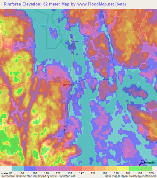 Rimforsa,Sweden Elevation Map