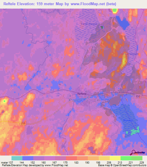 Reftele,Sweden Elevation Map